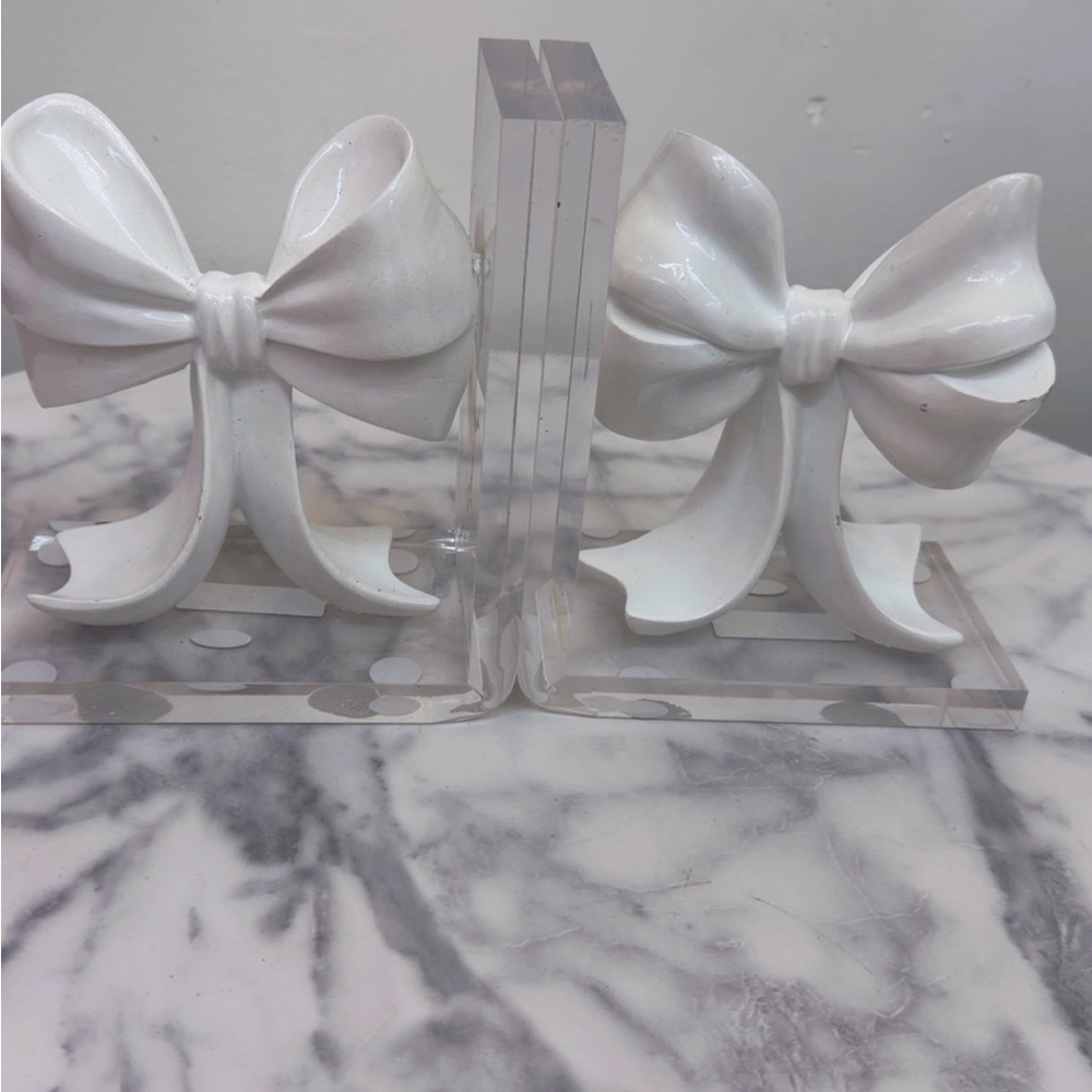 White Ceramic Bow Bookends - Pair